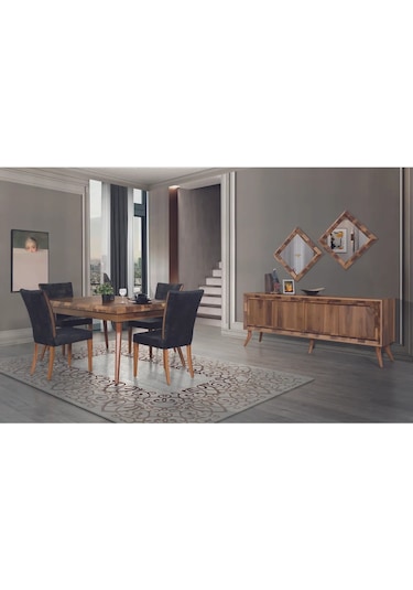 Marif Yemek Odası Takımı Yemek Masası + 4 Adet Sandalye Kahverengi