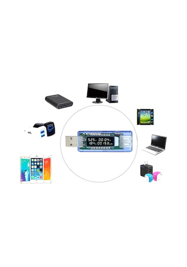 Keweisi Voltmetre Ampermetre USB Şarj Kapasitesi Test Cihazı