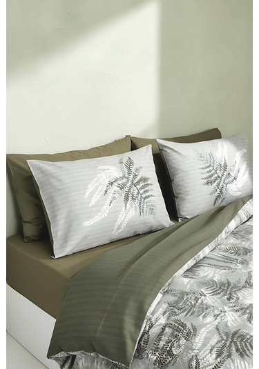 Dual Frond Çift Kişilik %100 Pamuklu Nevresim Takımı - 4 Parça Haki