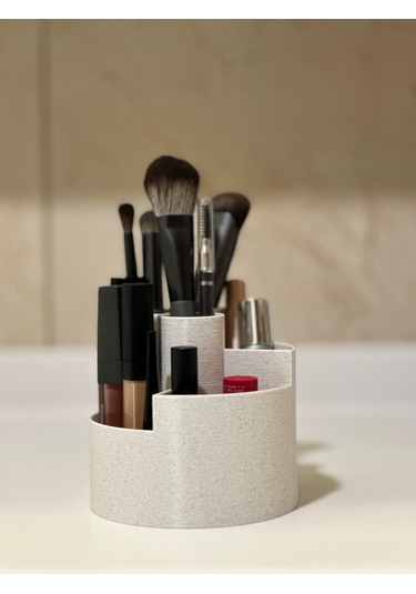 Şık Modern 5 Bölmeli Makyaj Organizeri - 10cm Mermer Beyazı