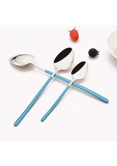6 Adet Mavi Altın Çay Kaşığı Seti 18/10 Paslanmaz Çelik Çay Kaşığı Gümüş Küçük Tatlı Kahve Kaşığı 5.5 İnç Yeşil - Gümüş