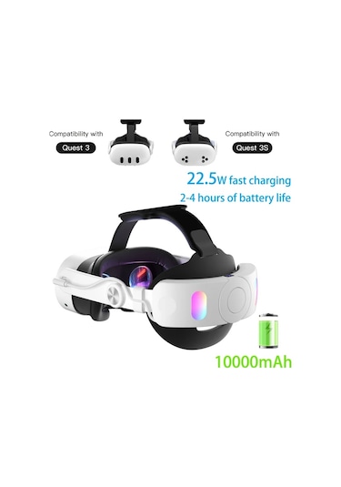 Elmpaly Wolmtt Meta Quest 3/3s Baş Bandı 10000mah Pil 24.5w Hızlı Şarj 2si 1 Arada Beyaz
