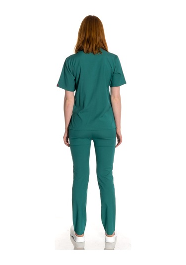 Unisex Likralı Koyu Yeşil Scrubs