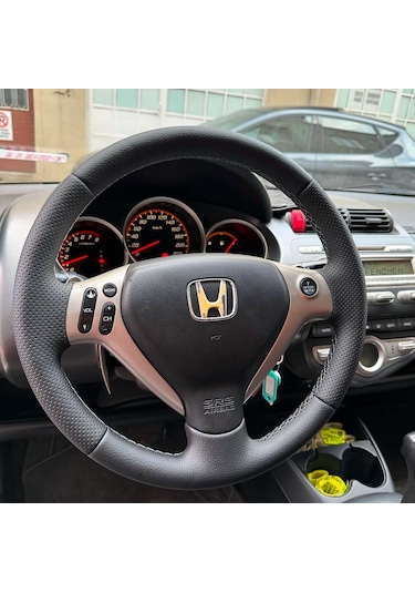 Honda Jazz Araca Özel Direksiyon Kılıfı Nokta Düz Siyah İp Siyah