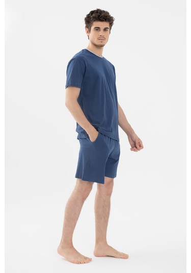 Erkek Double Yaka Şortlu Pijama Takımı Ko6304ts-1 İndigo