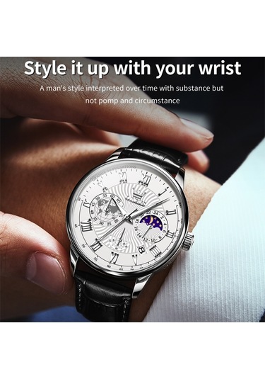 Olevs 2893 Erkekler Çok Fonksiyonlu İş Kuvars Saati Siyah + Beyaz