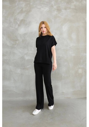 Osy Modal Yumuşak Dokulu Kumaş Bisiklet Yaka Kısa Kollu Takım... Siyah