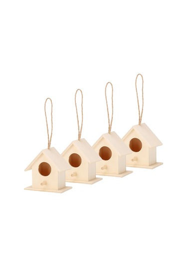 Ximistore9 4 Adet Ahşap Kuş Yuvası - Doğal Malzeme, Dayanıklı, Bahçe Ve Ev Dekorasyonu, Kuş Barınma, Asma Teli İle