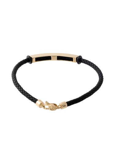 14 Ayar Altın Plakalı Siyah Kauçuk Erkek Bileklik Sarı Altın