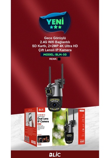 Gece Görüşlü 2.4g Wifi Bağlantılı Sd Kartlı 2+2 Mp +4k Ultra Hd Çift Lensli Ip Kamera