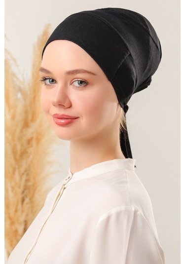 Melodi Scarf Tesettür Silikonlu Kaymaz Bone - Likralı Bağlamalı Bone - Sıkmayan Rahat Nefes Alan Kumaş Siyah