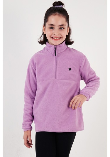 Lela Yumuşak Dokulu Fermuarlı Dik Yaka Şardonlu Kışlık Unisex Çocuk Polar 5905002 Lila
