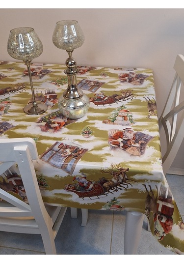 Yeni Yıl Desenli Elyaflı Pvc Masa Örtüsü Silinebilir Ve Su Geçirmez Muşamba Sarı