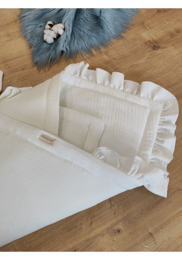 Ekru 4 Kat Müslin Bebek Battaniyesi %100 Pamuklu Doğal Organik Uyku Kundağı Hastane Çıkışı Yenidoğan Beyaz