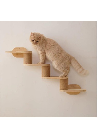 Suntek Kedi Duvar Rafları 4 Adım Ahşap Basamakları Tırmanma