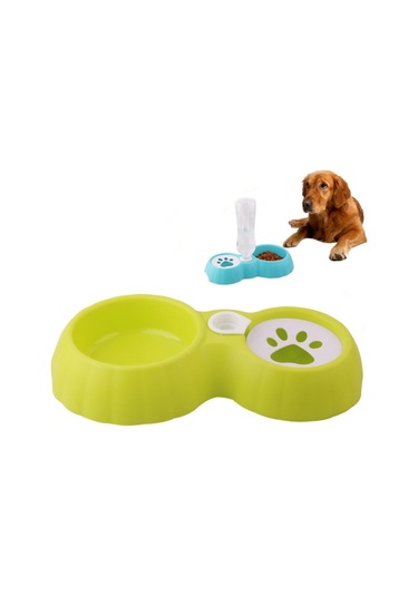 Cbtx Pet Çift Kase Mama Ve Suluk Kedi Ve Köpek Besleyici Islak Olmayan Ağız Suluk Yeşil