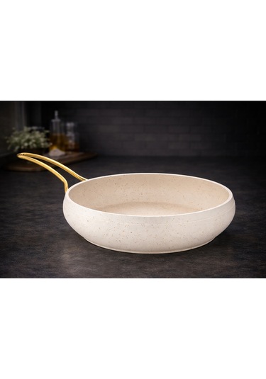 Caldora 26 Cm Gold Saplı Krem Güveç Tava Yanmaz Yapışmaz