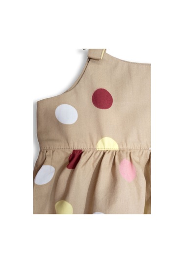 100% Pamuk Puantiyeli Askılı Yazlık Kız Bebek Tulum Kahverengi