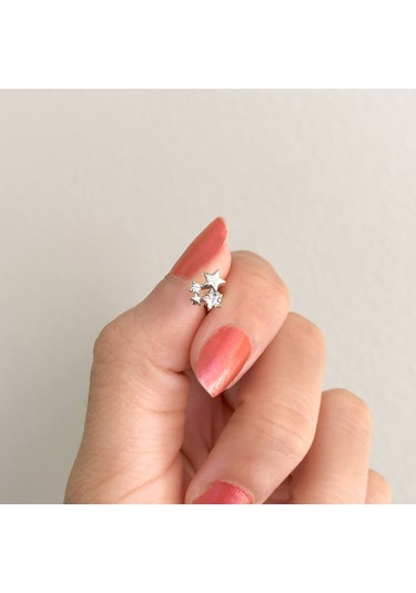 Ferizz 316l Çelik Zirkon Taşlı Yıldızlı Piercing Prc-195 Gümüş