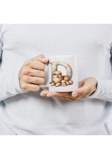 D Harfi Tasarım Bardak, Sevimli Hayvan Temalı Harf Bardağı Beyaz