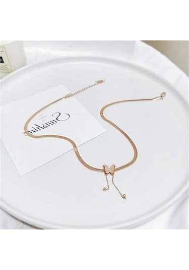 Fastbuy Gül Altın 316l Paslanmaz Çelik Kelebek Kolye Kadınlar İçin Lüks 2 Katmanlı Yılan Kemik Zincir Gerdanlık Takı Çok Renkl Çok Renkli