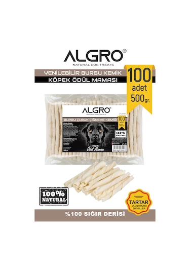 Algro Sığır Derisi Burgu Çubuk Köpek Ödülü 100 Adet 500 G