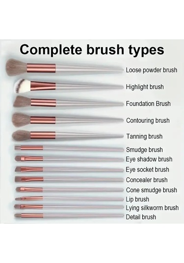 Makyaj Fırça Seti Yumuşak Kabarık Profesyonel Kozmetik Fondöten Pudra Göz Farı 13pcs Brown Egg