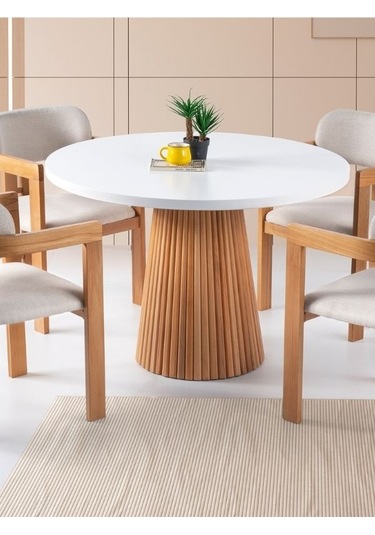 Milas Natural Ahşap Bohem Yemek Masası 130x130 Naturel - Beyaz