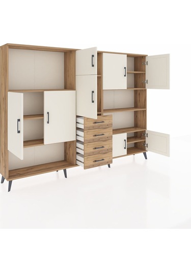 Arges Dolap 9 Raflı 4 Çekmeceli 8 Kapaklı 220x30x163 Çam-aytaşı/ç Çam-aytaşı/çam