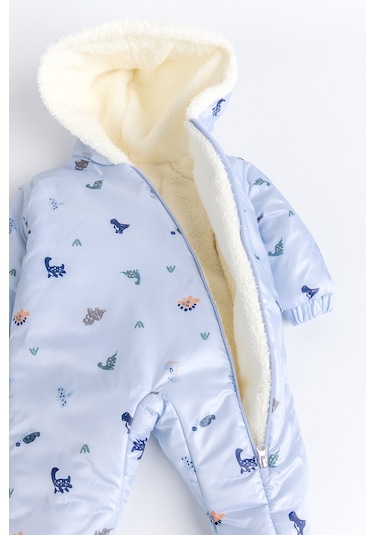 Kapüşonlu Peluş Astarlı Kışlık Kız-erkek Bebek Astronot-kozmonot Tulum Mavi