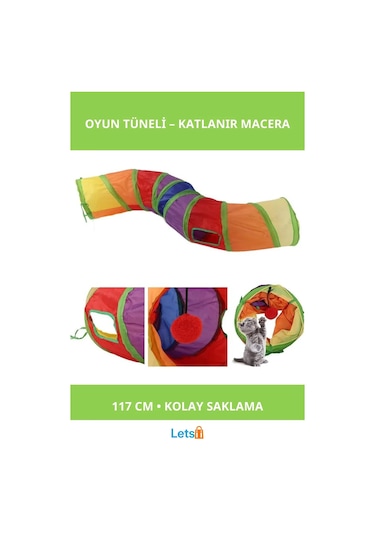 Katlanabilir Naylon Kedi Oyun Tüneli 117 Cm Eğlenceli Oyun Alanı