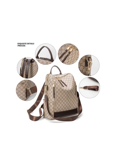 Springsun Çift Kullanimlı Tek Omuz/çift Omuz Çanta - Geniş Hacimli, Gömlekli, Baskılı Desenli, Fantezi Tüy Rengi, Kayıp Engellendiği, Çok Bölmeli, Reçine Materyal, 3d Dış Torba Bej - Kahverengi