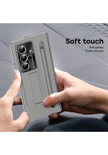 Samsung Galaxy Uyumlu Z Fold7 5g Kılıf Pc Cep Telefonu Kılıfı, Ayaklı Ve Kalemli - Gri Gri