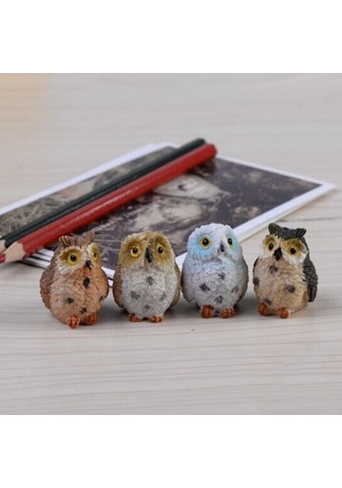 Lijinxu Minyatür Reçine Dollhouse Bonsai Bahçe Baykuşlar-4pcs