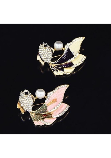 Mor Moda Japon Balığı Yaka Broş Pin Yaka Elbise Takı