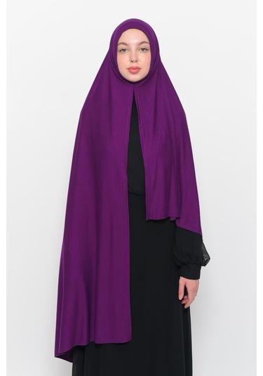 Hazır Pratik Geçmeli Lüks Düz Penye Şal Çapraz Hizalı Açık Mürdüm