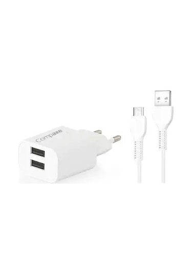 Compaxe Cta-521d Mu 10w 5v 2.1a Çift Usb + Usb To Mıcro 3a Kablolu Set Beyaz