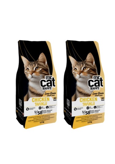 Mr. Cat Happy Low Grain Tavuklu Yetişkin Kedi Maması 2 x 2500 G