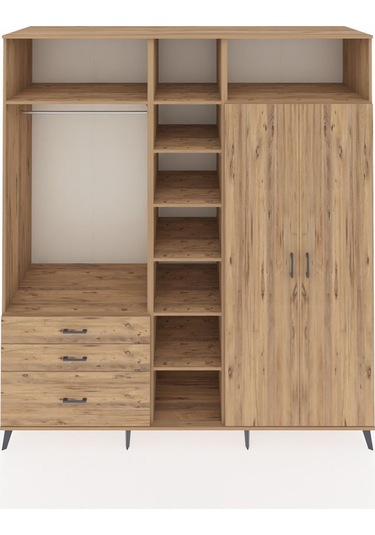Kronos Dolap 10 Raflı 3 Çekmeceli 2 Askılı 220x59x243 Çam-çam/çam Atlas Çam/atlas Çam