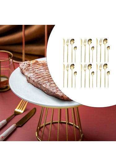 Suntek Mutfak Çatal Bıçak Takımı Çok Altın-24-adet