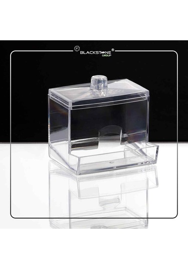 F Blackstone Büyük Boy Kapaklı Kristal Pamuklu Çubuk Organizer Kulak Çubuğu Şeffaf Beyaz