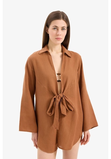 DeFacto Müslin Önden Bağlamalı Plaj Gömleği-Fall in Love B7333AX25SMBN125