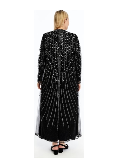 Modabanuda Betül 2'li Takım Taşlı Abaya Siyah