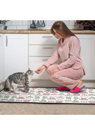 Noel Desenli 2'li Mutfak Matı, Anti-yorgunluk, Yastıklı Ve Kaymaz, Mutfak Ve Ofis İçin Noel Bayram Metni