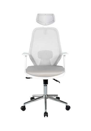 Ofisbazaar Dali Beyaz Fileli Yönetici Koltuğu Ergonomik Başlıklı Ofis Koltuğu Gri Gri