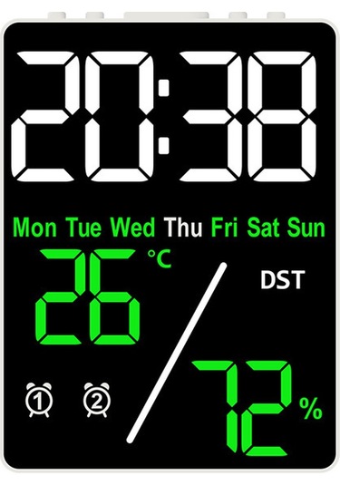 Zilinn Çok Fonksiyonlu Büyük Ekran Dijital Çalar Saat Nem Ekranı Parlaklık Ayarı Şarj Masaüstü Saat Ev Ofis Dekoru Yeşil Beyaz Kabuk -73 Çok Renki