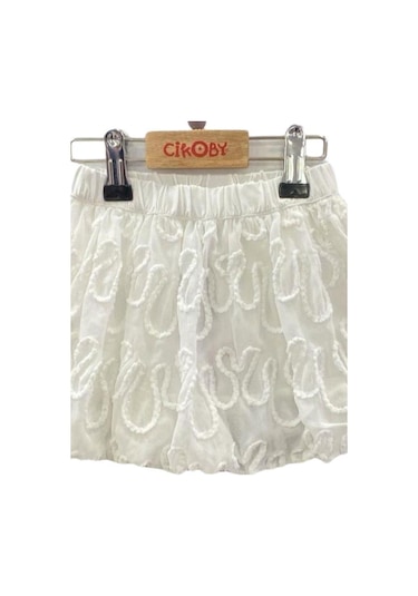 Çikoby Kız Bebek Desenli Şifon Etek-13882 Beyaz