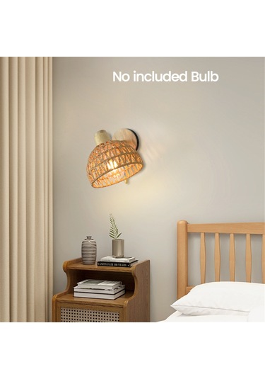 Rattan Duvar Aplikleri Retro Japon Tarzı Başucu Duvar Lambası Abd Fişi Diğer