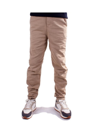 Twister Slim Jogger-011 Bej Yüksek Bel Dar Paça Erkek Keten Pantolon 001