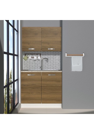 Decoraktiv Mini 90 Mdf Hazır Mutfak Dolabı - Tezgah Dahil - Naturel Pera Meşe